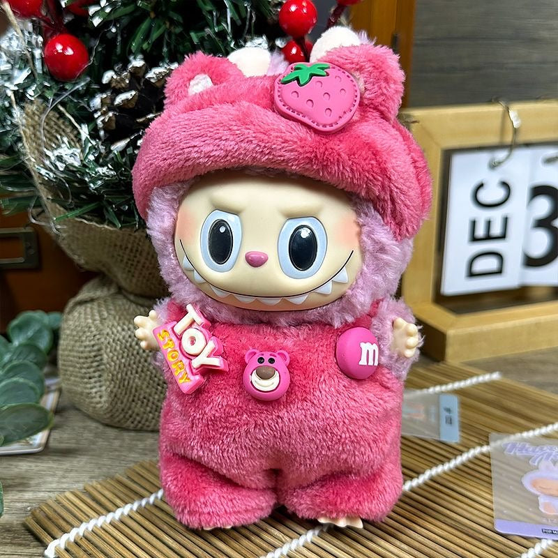 Strawberry Bear Outfit Set for 17cm Labubu Vinyl Doll (1st & 2nd Gen) – Cute Ready-to-Wear Costume Only