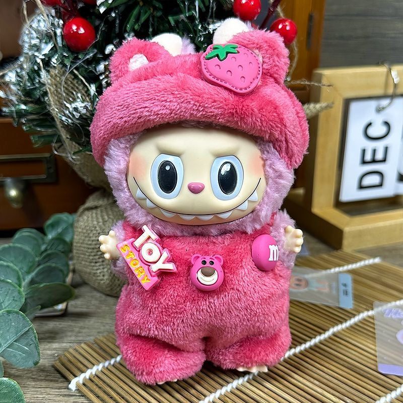 Strawberry Bear Outfit Set for 17cm Labubu Vinyl Doll (1st & 2nd Gen) – Cute Ready-to-Wear Costume Only