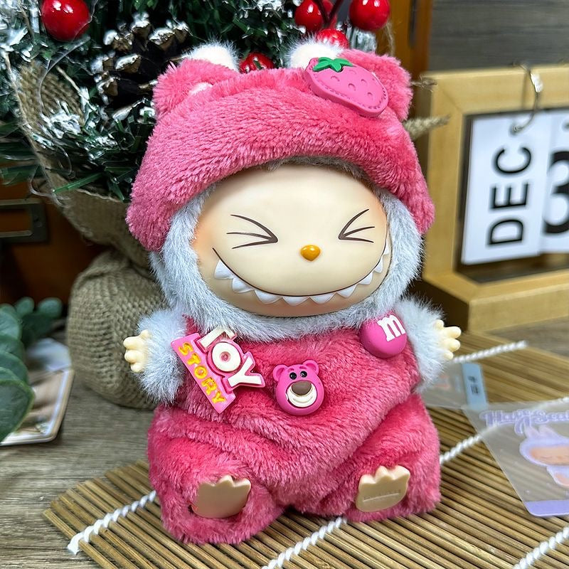 Strawberry Bear Outfit Set for 17cm Labubu Vinyl Doll (1st & 2nd Gen) – Cute Ready-to-Wear Costume Only