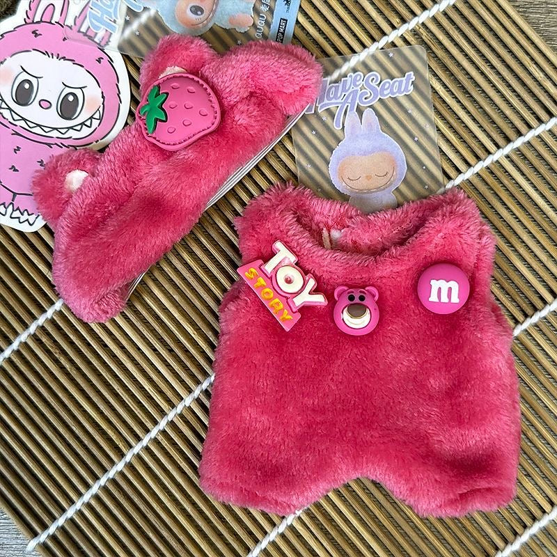 Strawberry Bear Outfit Set for 17cm Labubu Vinyl Doll (1st & 2nd Gen) – Cute Ready-to-Wear Costume Only