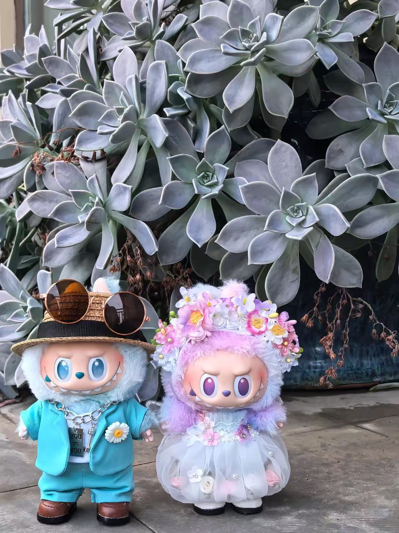 Pastel Macaron Sitting Party Blind Box Set - Labubu Doll Fairy Butterfly Dress with Hairpin Flower (Vinyl Figure Outfit)