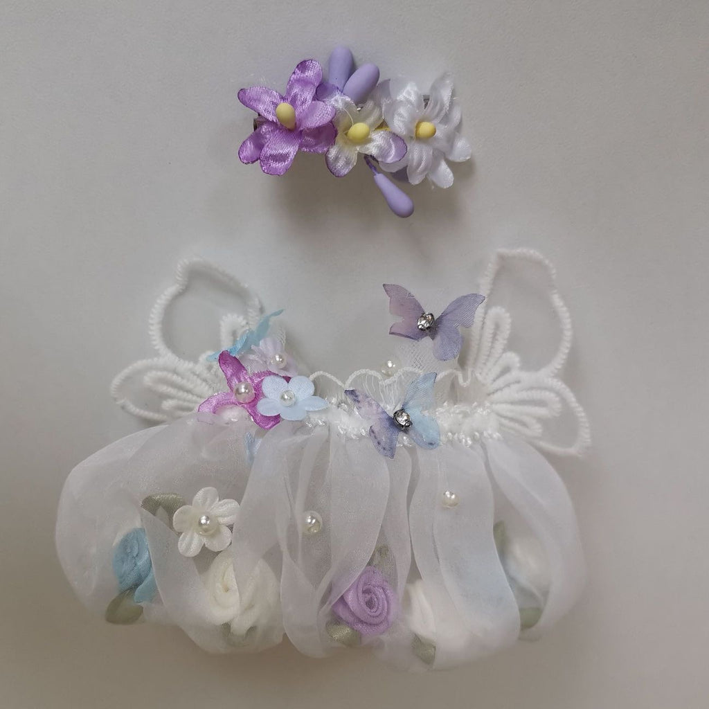 Pastel Macaron Sitting Party Blind Box Set - Labubu Doll Fairy Butterfly Dress with Hairpin Flower (Vinyl Figure Outfit)