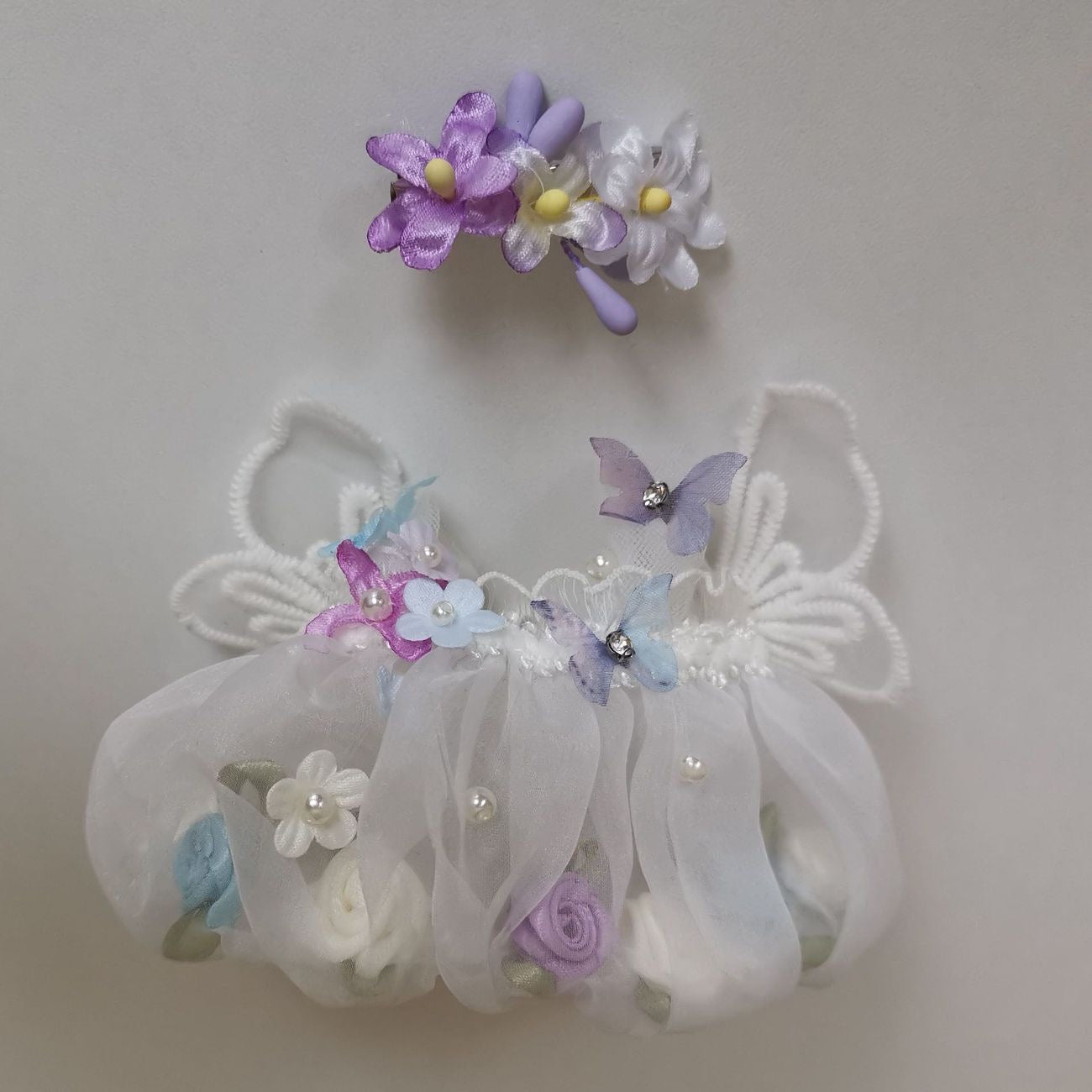 Pastel Macaron Sitting Party Blind Box Set - Labubu Doll Fairy Butterfly Dress with Hairpin Flower (Vinyl Figure Outfit)