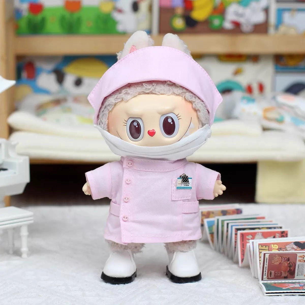 17cm Vinyl Labubu Doctor & Nurse Costume Set - Medical Uniform Outfit for Blind Box Dolls (Clothes Only)