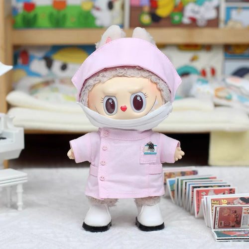 17cm Vinyl Labubu Doctor & Nurse Costume Set - Medical Uniform Outfit for Blind Box Dolls (Clothes Only)