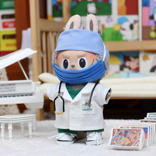 17cm Vinyl Labubu Doctor & Nurse Costume Set - Medical Uniform Outfit for Blind Box Dolls (Clothes Only)