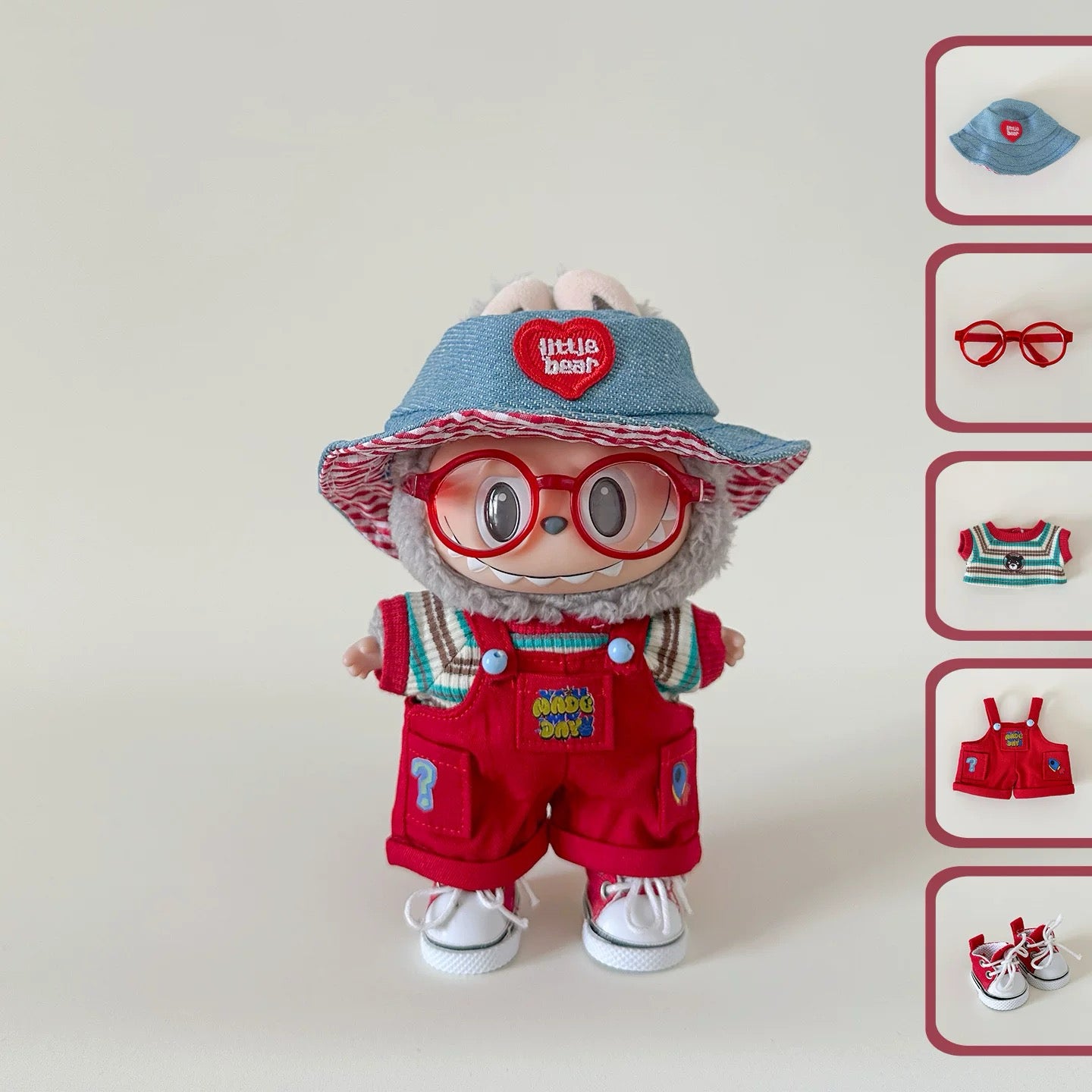 Labubu cute cherry red overalls set / 5pieces - FS06